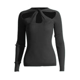 Slim Top 2025 New Personality Kink Hollow Out Long Sleeve Knit Sweater Loose Lazy