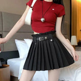 Bow Solid High Waist Pleated A-line Skirt- Outfit