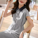 POLO Collo Colling Pinyin Long Dresses Mid-Long Dresses 2025 Summer New Casual Sports Sleeve