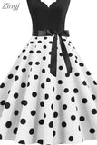 Women Dot Print Dress Summer Sexy V-neck Sleeveless Elegant Vintgae Party Dress Vestidos S~3XL Robe