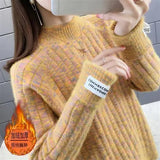 Winter Half High Collar Imitation Mink Velvet Sweater Female Loose Casual All-match Knitting Jumper Top Women