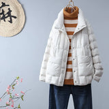 Light Down Jacket Female Winter New Standing Collar Loose White Duck Velvet Coat Women's Korean Version Warm Light Tide-Outfit