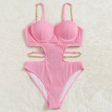 Women's Swimsuit 2022 New One Piece Bikini Bodysuits Sexy Solid Pink Summer Beach Swimwear Female Bathing Suits Swimming
