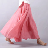 2020 Summer Women Skirt Linen Cotton Vintage Long Skirts Elastic Waist Boho Beige Pink Maxi Skirts Faldas
