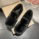 Zingj Shoes Female Autumn Winter Wear 2023 A Foot Pedal Bean Shoes Flat Korean Version Plus Velvet Warm Pregnant Women Cotton Ladle Shoes-Outfit