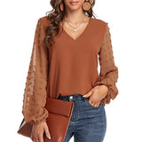 Women Blouse 2022 Spring Fashion V Neck Long Sleeve Elegant Office Work Shirts Tops Lady Plus Size Casual Chiffon