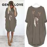 Sleeve T Shirt Christmas ELK Sequin Dress Oversized Long Tops Casual Loose Mini Dresses Streetwear Vestidos Wrap