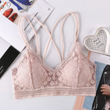 Summer Crop Tank Top Women Fashion Deep V Lace Bras Embroidery Floral Tank Top Bra Wrapped Chest Camisole Padded