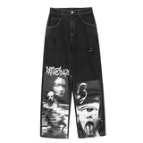 Hip Hop Jeans Woman Vintage Y2k Aesthetic Harajuku Print Denim Pants Women Korean Fashion Wide Leg Jean Trousers