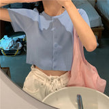 TShirts Short Summer Knitted Top Loose Short-Sleeved T-shirt for Women Crop Top Mujer
