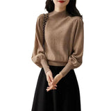 Goods In The Ocean With Half-High Collar Knitted Women 2025 Autumn New Lantern Sleeve Cashmere Bottom Sweater