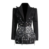 Socialite Wind 2025 Autumn New Lapel Sexy Heavy Industry Diamond Design Suit Dress