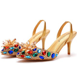 Cm Colorful Gold Light-Headed Sandals Water Drill Glass Fine Heel Sandals Large Size Bride Wedding Shoes