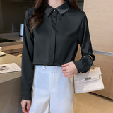 New True Silk Korean Version Of The Versatile Commuter Basic Shirt Women's Long Sleeve Pure Color Chiffon