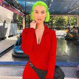 V Neck Long Sleeve Zip Black Bodyconn Party Dress Sexy Women Red Autumn Winter Mini Clubwear Dresses