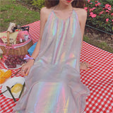 Dress Colorful Loose Sleeveless Spaghetti Strap New Beach Holiday Wear Female Ladies Fairy Vestidos Sweet Women