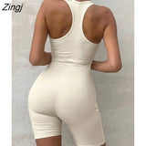 Knitted Sexy Sleeveless Playsuit Women White Backless Bodycon New Rompers Women Spring Casual Skinny Sporty