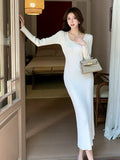 Zingj Real French Knitted Dress For Women In Autumn And Winter, A New Sexy Hip-Wrapped Skinny Dress With A Sweater