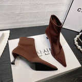 Zingj New Autumn And Winter 2024 Wind Silk And Satin Sleeve Fashion Pointed Short Boots Women's Thin Heel Elastic Silk Stockings Boots Short Tube Thin