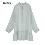 2021 New Women Mini Dress Chiffon Long Sleeve A Line Floral Print Femme Loose Elegant