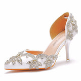 Cm Golden Water Diamond Wedding Shoes Fine Heel Pointed Sandals Hollow Two-Siped Sandals Banquet Crystal