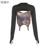 Fashion Print Long Sleeve Female T Shirt Spring High Street Casual Simple Harajuku Top Women Slim Was Thin Aesthetic