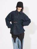 2025 New Fashion Retro Niche Design Sense Washed Waist Show Skinny Denim Coat Women's Long-Sleeved