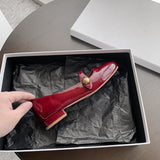 Zingj Shoes Female Spring And Autumn New Square Head Shallow Flat Shoes Women's College Wind Mary Jane Shoes Women Lacquer Leather Small Single Shoes Women-Outfit