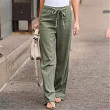 High Waist Straight Trousers Summer Casual Elastic Waist Lace-up Wide Leg Pants Harajuku Solid Ankle-length Length