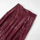 Bodycon PU Leather Zipper Split Midi Skirt- Outfit