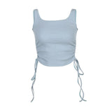 Ruched Sleeveless Tank Tops Tees Women Solid Casual Fashion Crop Top Ladies High Street Tie Up Croptop Summer