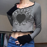 Indie Fairy Grunge Crop Top 90s Vintage Graphic Print Long Sleeve Women Crop Top Harajuku Autumn Spring Female Tees