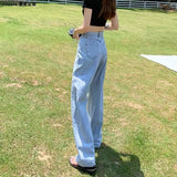 Zingj Leg Jeans Female Rice White 2024 New High Waist Show Thin Straight Tube Loose Hanging Feeling Thin Style Drag Floor Pants Tide-Outfit
