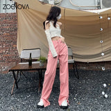 Streetwear Women Jeans Pink Y2K Korean Fashion 2022 Harajuku Low Waist Denim Pants Women Loose Trousers Female