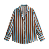 Women's Clothing In Autumn 2025 20 Color Buff Silk Densate V Collar Long-Sleeved Striped Vertical