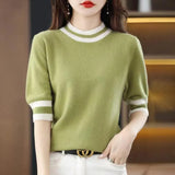 Round Collar Half-Sleeve Tight Cover Sweater Five-Point Sleeve Top Female Knitting Bottom Flying Sleeve Half-High