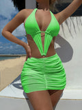 2023 New Sexy Hollow Conjoint Solid Color Two-Set Swimsuit Bikini
