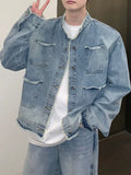 Zingj Old Edge Popular Logo High Street Denim Jacket Men And Women Loose Niche Design Casual Wash Vintage Gradient