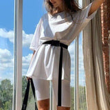 Solid Outfits Women's Two Piece Suit with Belt Home Loose Sports Tracksuits Fashion Bicycle Summer Hot Suit