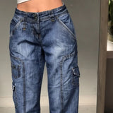 Boyfriend Vintage High WaistJeans for Women Harajuku Casual Baggy Pants Capris Pockets Blue Denim Trousers
