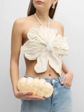 Hot Girl Designer Autumn 2025 New Hanging Neck Three-Dimensional Flower Nail Bead Pearl Wipe Chest