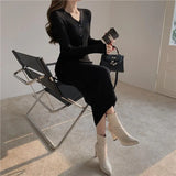 Long Knit Dresses Covered Hip Sweater Mom and I Dress Over The Knee Winter Outer Waist Western Style Base