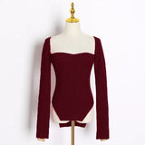 Fashion Women's Sweater Square Collar Waist Long Sleeve Irregular Pink Bottom Knitted Pullovers Spring 2023 New