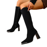 Square Head High And Female 2025 Autumn And Winter New High Cylinder Elastic Skinny Boots Thick And Small Knight