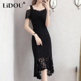 Elegant Fashion Black Lace Off Shoulder Bodycon Dresses Women High Waist Sexy Temperament Evening Party Dress Robe