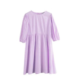 Babydoll Dress 100% Cotton Woman O-neck Short Mini Dress Lantern Sleeve Blouses Female A-line Ladies Dresses Summer