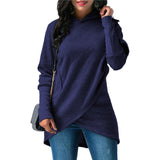 Casual Women Solid Hoodies Autumn Irregular Hoodies Vintage pockets Hooded Sweatshirts Pullover Overized