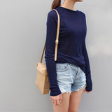 Women Long Sleeve T-shirt O-neck Slim Fit Warm 2021 Spring Summer Basic T-shirts Korean Women Tops Black White Blue