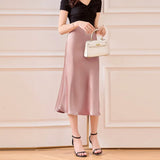 Satin Half Body Skirt Word Female Bright Face Show Thin Simulation Silk High Waist Half Body Long Skirt Silky Fish Tail Swing Half