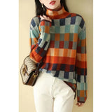 Color Chessboard Wool Knitwear Autumn And Winter New High-Collar Lazy Thin Wearing Tattoo Sweater